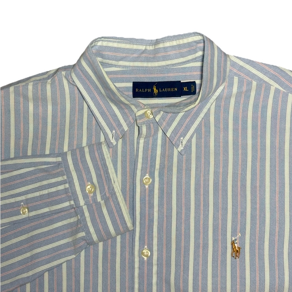 Polo Ralph Lauren Men’s XL Striped Button Down Long Sleeve Shirt Flesh Pony Blue